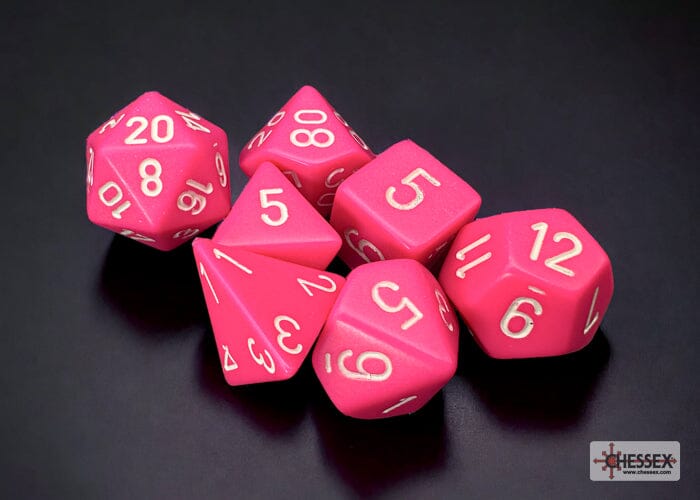 Opaque Pink/white Polyhedral 7-Dice Set Dice CHESSEX 