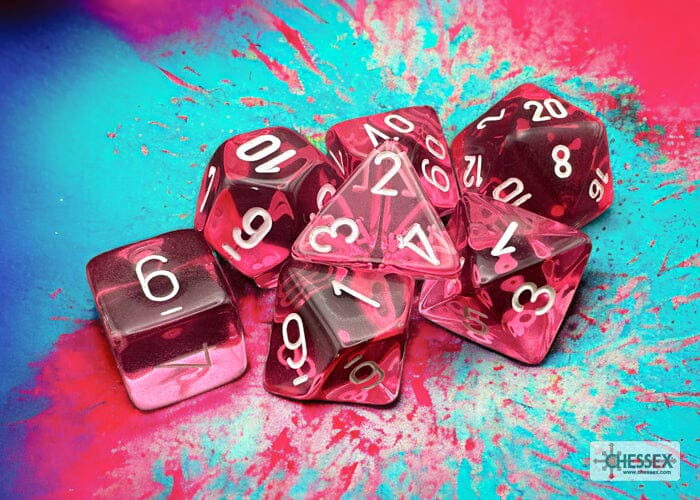 Translucent Pink/white Polyhedral 7-Dice Set Dice CHESSEX 